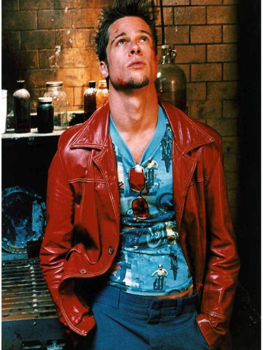 Brad Pitt Fight Club Leather Jacket Tyler Durden Maroon Coat