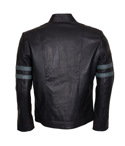 Brad Pitt Fight Club Mayhem Biker Black Leather Jacket Free Shipping UK USA Canada
