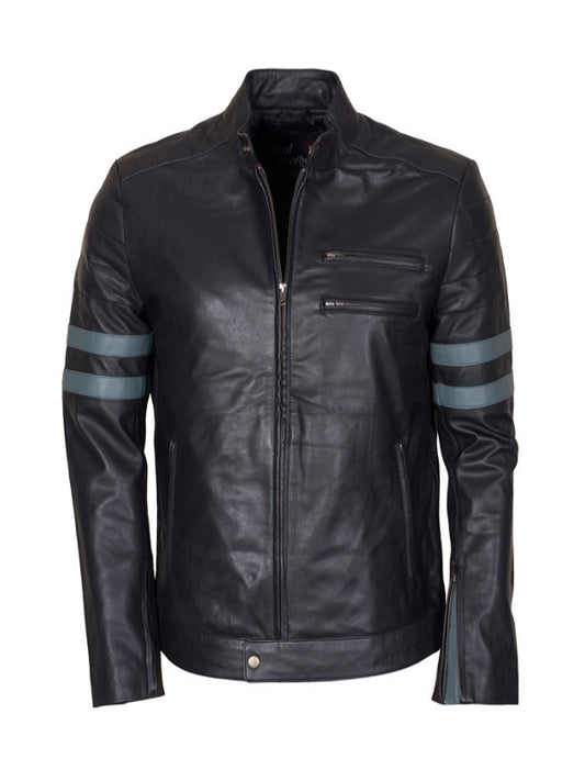 Brad Pitt Fight Club Mayhem Biker Black Leather Jacket