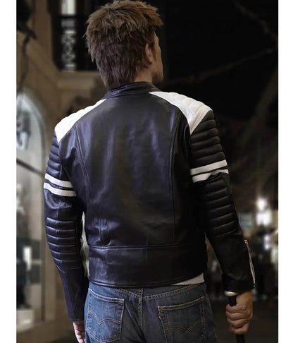 Brad Pitt Fight Club Mayhem Black Leather Jacket motorrad jacke