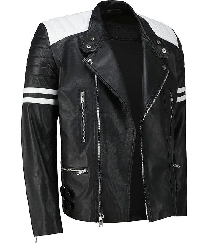 Brad Pitt Fight Club Mayhem Black Leather Jacket on Hot Sale