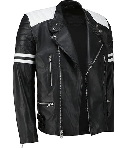 Brad Pitt Fight Club Mayhem Black Leather Jacket on Hot Sale