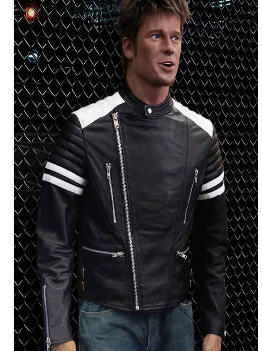 Brad Pitt Fight Club Mayhem Black Leather Jacket