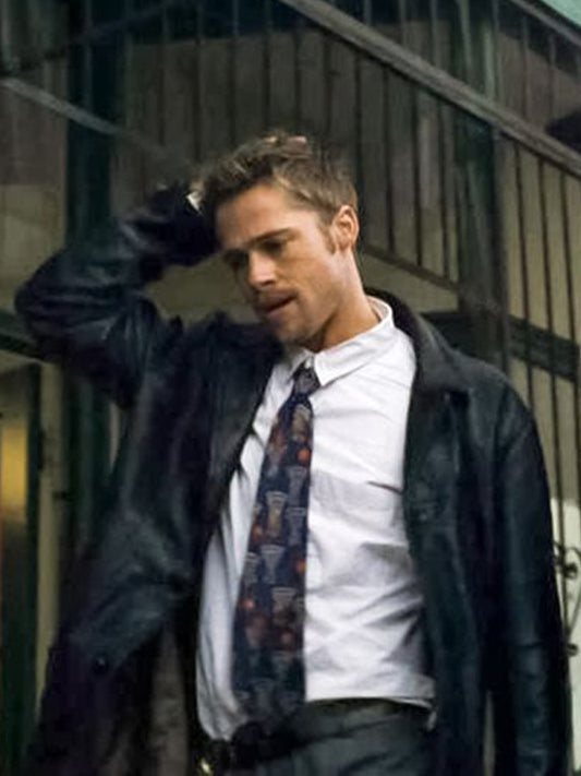 Brad Pitt Seven Black Leather Jacket Free Shipping UK USA Canada