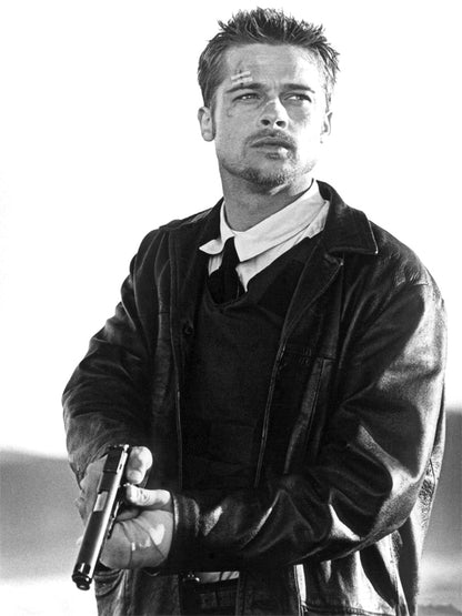 Brad Pitt Seven Black Leather Jacket New Year Sale