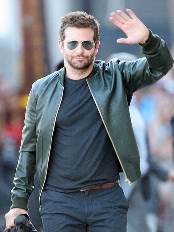Bradley Cooper Bomber Green Leather Jacket Gifts for Him Celebrity Style