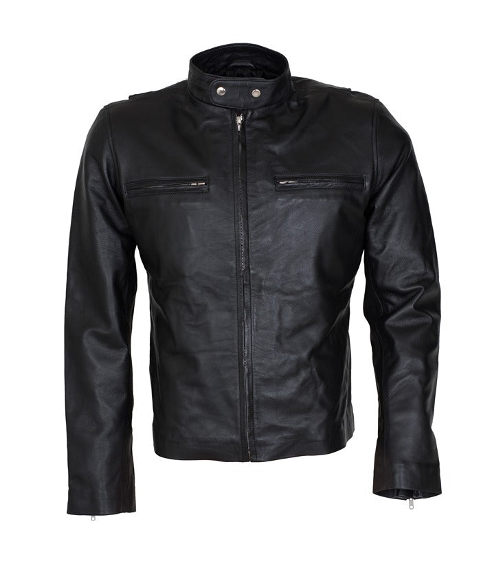 Bradley Cooper Burnt Black Biker Leather Jacket Mens