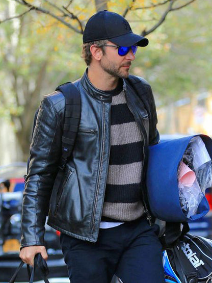 Bradley Cooper Classic Biker Black Leather Jacket Black Friday Sale