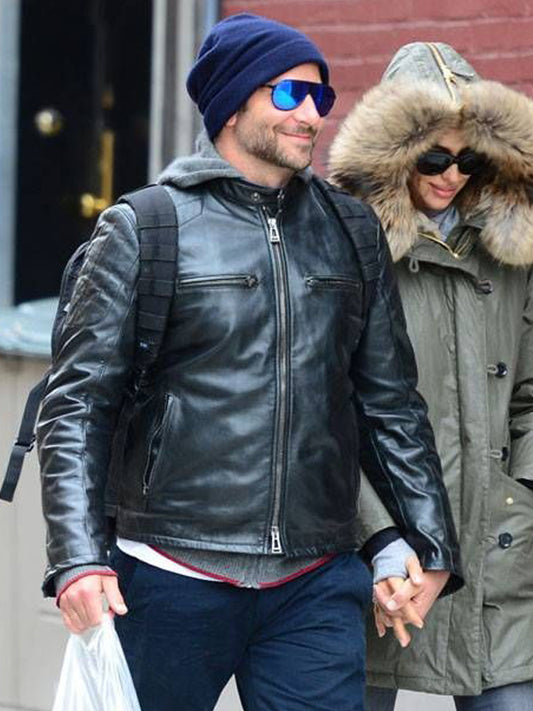 Bradley Cooper Classic Biker Black Leather Jacket