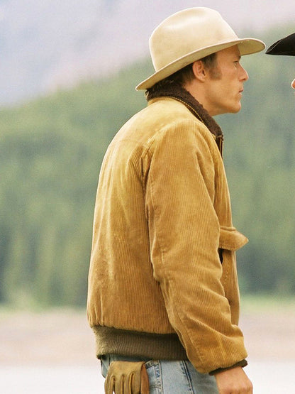 Brokeback Mountain Heath Ledger Brown Corduroy Jacket Free Shipping UK USA Canada