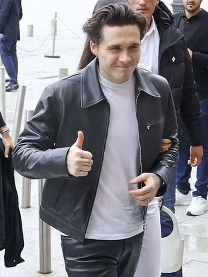 Brooklyn Beckham Classic Biker Leather Jacket Free Shipping Worldwide