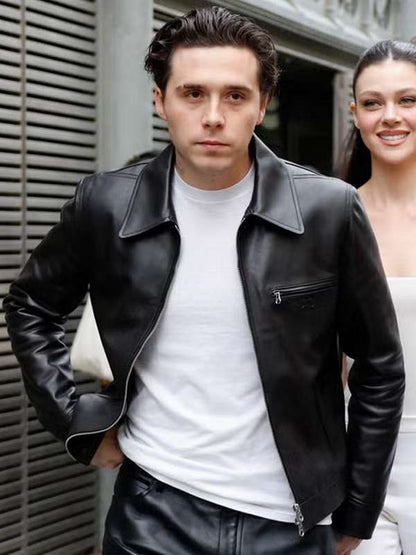 Brooklyn Beckham Classic Biker Leather Jacket Shop now