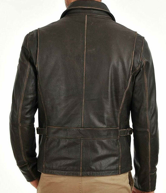 Brown Distressed Vintage Biker Leather Jacket Free Shipping UK USA Canada