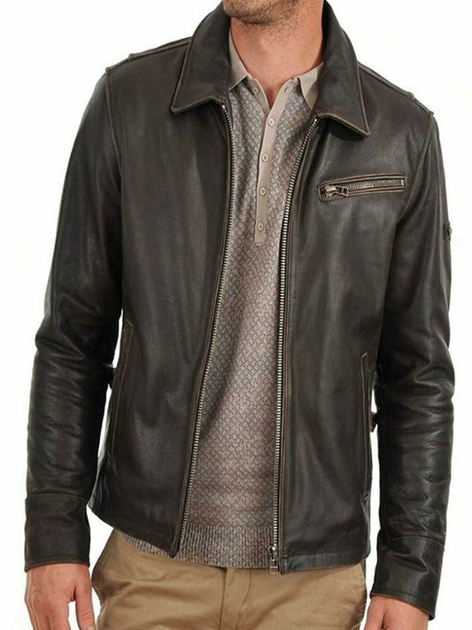 Brown Distressed Vintage Biker Leather Jacket