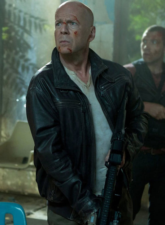 Bruce Willis A Good Day to Die Hard Black Leather Jacket Shop now