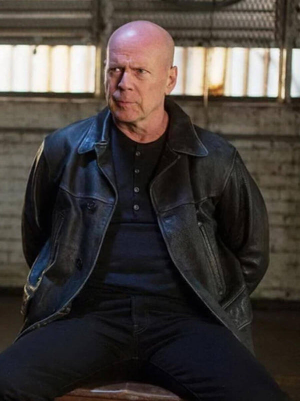 Bruce Willis Extraction Vintage Black Leather Jacket Celebrity Outfits