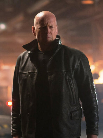 Bruce Willis Extraction Vintage Black Leather Jacket Free Shipping UK USA Canada