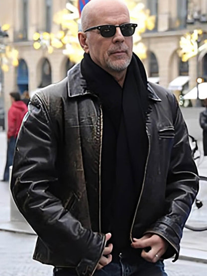 Bruce Willis Surrogates Brown Distressed Leather Jacket Black Friday Sale