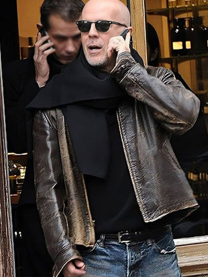 Bruce Willis Surrogates Brown Distressed Leather Jacket Shop now
