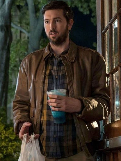 Cat Person Nicholas Braun Brown Leather Jacket on Sale