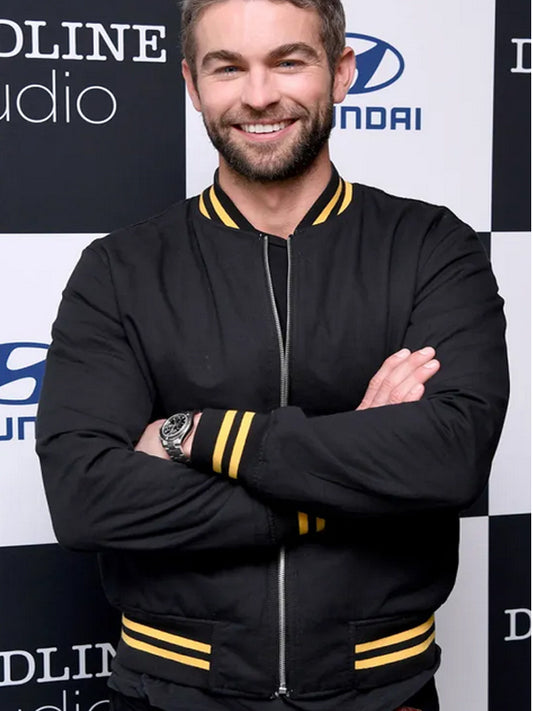Chace Crawford Bomber Varsity Black Jacket