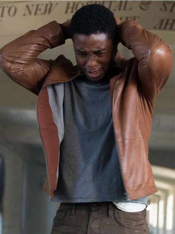 Chadwick Boseman Message From Jacob King Brown Leather Jacket Sale