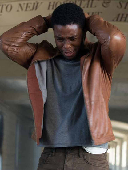 Chadwick Boseman Message From Jacob King Brown Leather Jacket Sale