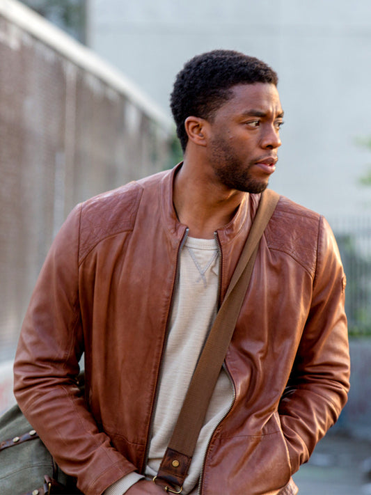 Chadwick Boseman Message From Jacob King Brown Leather Jacket