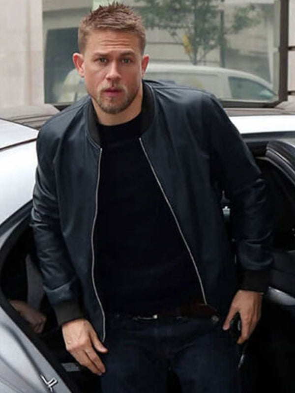 Charlie Hunnam Blue Bomber Leather Jacket New Year Sale