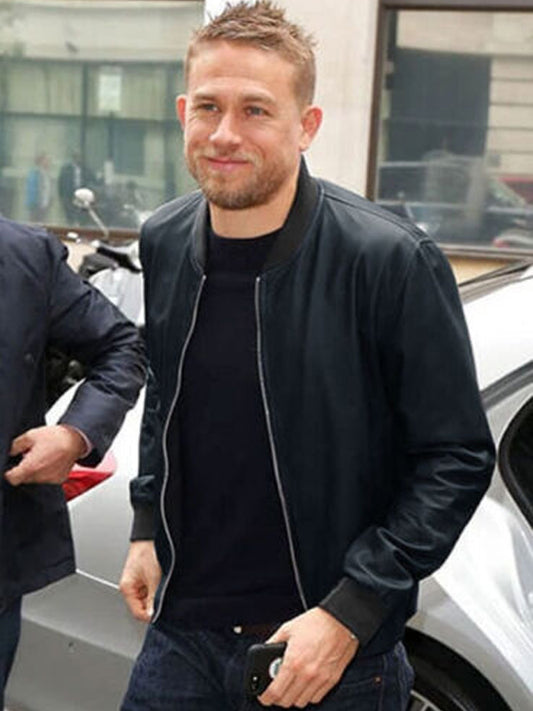Charlie Hunnam Blue Bomber Leather Jacket