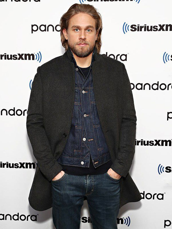 Charlie Hunnam Classic Gray Wool Coat Celebrity Sale