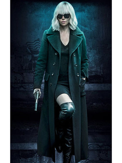Charlize Theron Atomic Blonde Trench Wool Black Coat Womens Outfits