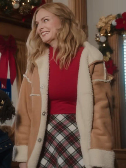 Charlotte Sanders Best Christmas Ever Brown Suede Shearling Jacket Hot Sale