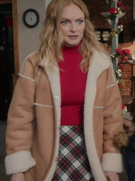 Charlotte Sanders Best Christmas Ever Brown Suede Shearling Jacket