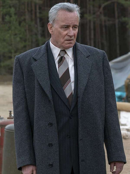 Chernobyl Stellan Skarsgard Gray Wool Trench Coat Free Shipping UK USA Canada