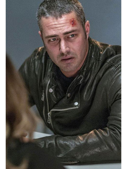 Chicago Fire Taylor Kinney Black Leather Biker Jacket Black Friday Sale