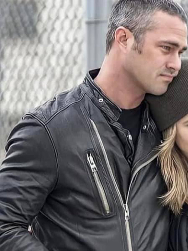 Chicago Fire Taylor Kinney Black Leather Biker Jacket New Year Sale