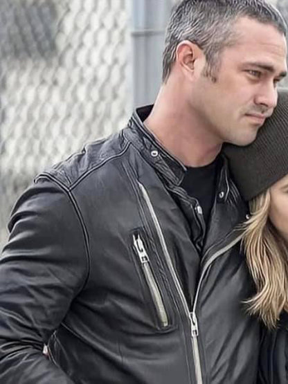 Chicago Fire Taylor Kinney Black Leather Biker Jacket New Year Sale