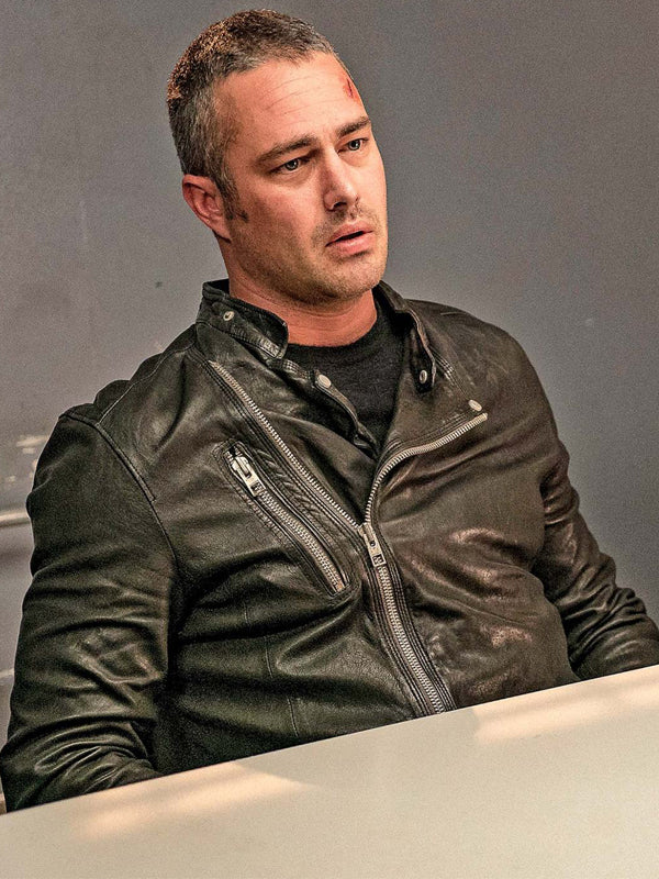 Chicago Fire Taylor Kinney Black Leather Biker Jacket on Sale