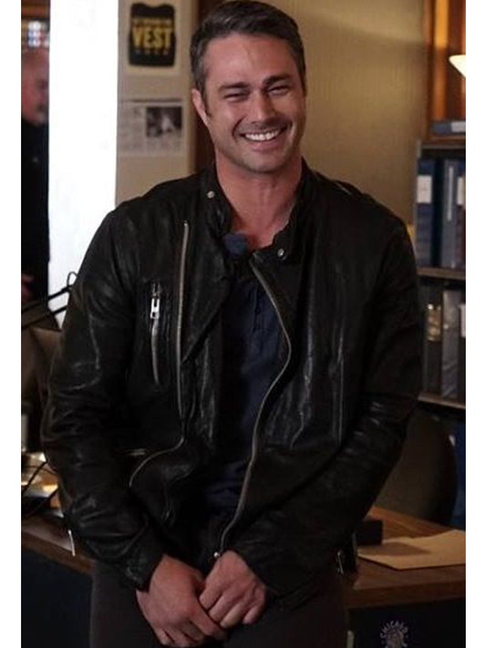 Chicago Fire Taylor Kinney Black Leather Biker Jacket