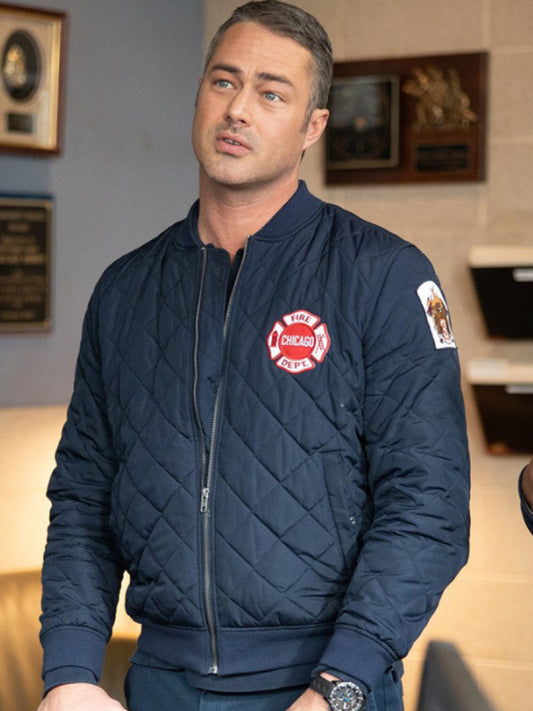 Chicago Fire Taylor Kinney Blue Puffer Jacket Free Shipping UK USA Canada