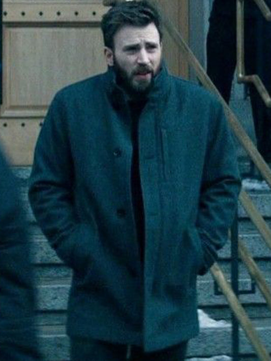 Chris Evans Avengers Gray Wool Trench Coat Buy now