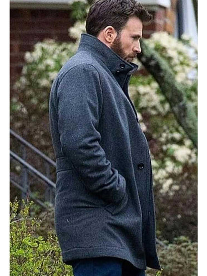 Chris Evans Avengers Gray Wool Trench Coat Easter Sale