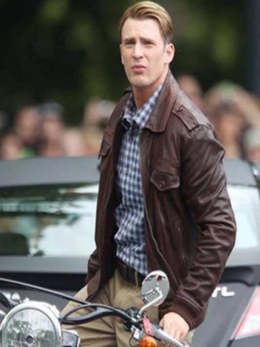 Chris Evans Captain America Biker Leather Jacket Free Shipping UK USA