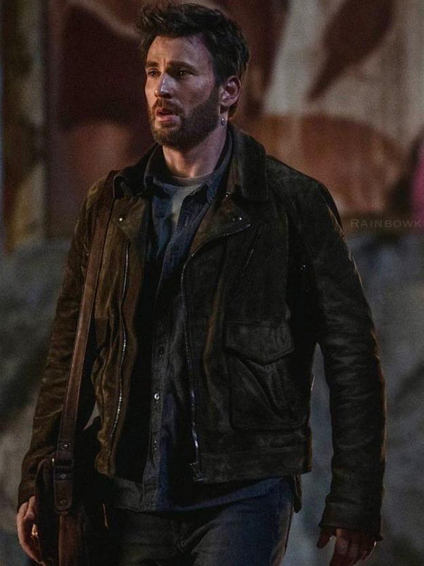 Chris Evans Ghosted Brando Suede Leather Jacket Black Friday Sale