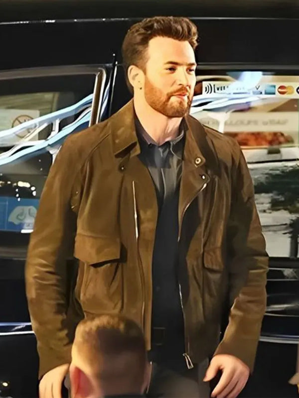 Chris Evans Ghosted Brando Suede Leather Jacket Free Shipping UK USA Canada