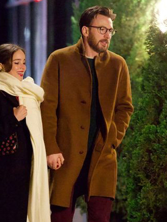 Chris Evans Knives Out Brown Trench Wool Coat