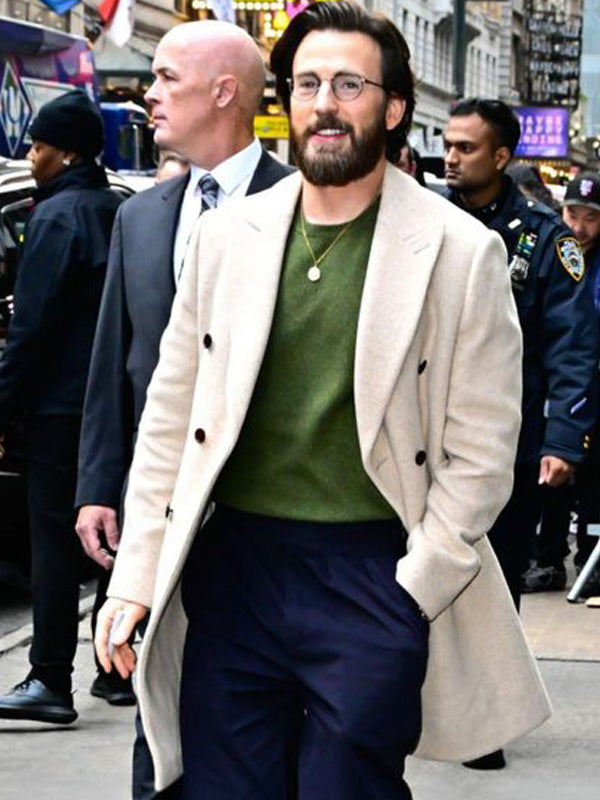 Chris Evans Red One Off White Wool Trench Coat New Year Sale