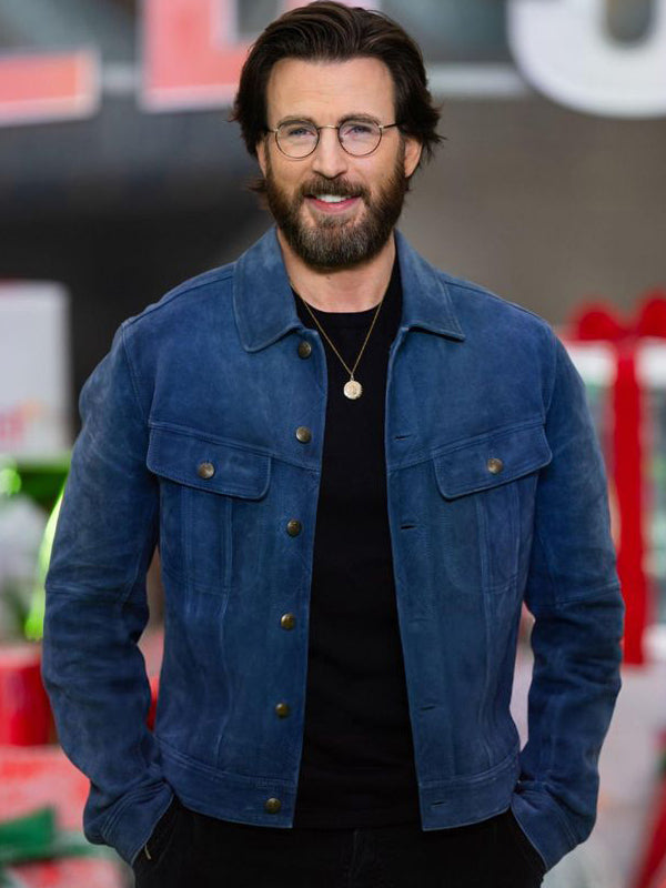 Chris Evans Red One Premiere Blue Suede Leather Jacket Shop now