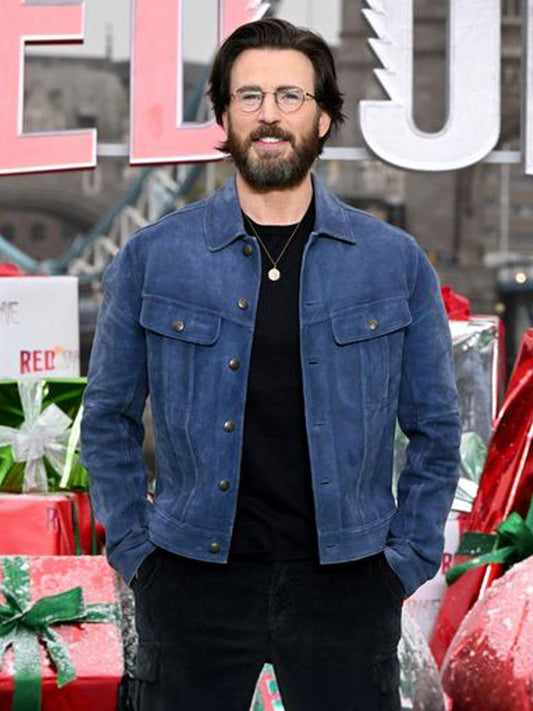 Chris Evans Red One Premiere Blue Suede Leather Jacket